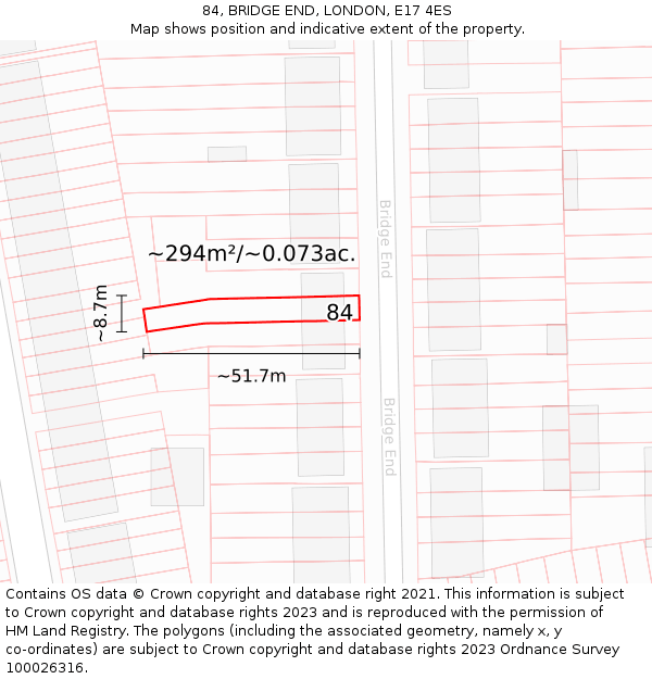 84, BRIDGE END, LONDON, E17 4ES: Plot and title map
