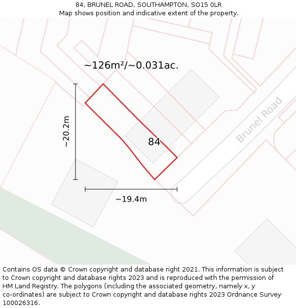 84, BRUNEL ROAD, SOUTHAMPTON, SO15 0LR: Plot and title map