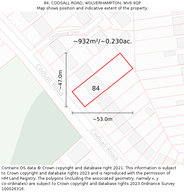 84, CODSALL ROAD, WOLVERHAMPTON, WV6 9QP: Plot and title map