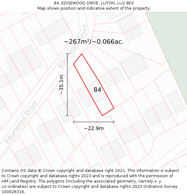 84, EDGEWOOD DRIVE, LUTON, LU2 8EX: Plot and title map