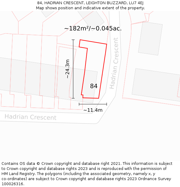 84, HADRIAN CRESCENT, LEIGHTON BUZZARD, LU7 4EJ: Plot and title map