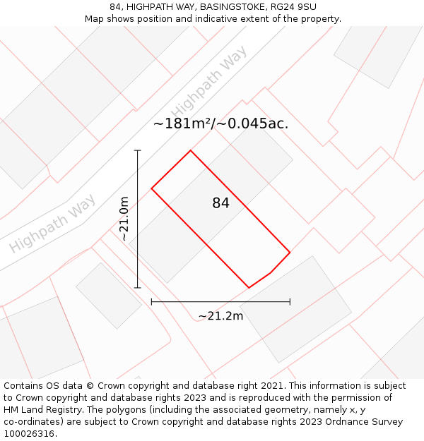 84, HIGHPATH WAY, BASINGSTOKE, RG24 9SU: Plot and title map