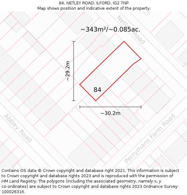84, NETLEY ROAD, ILFORD, IG2 7NP: Plot and title map