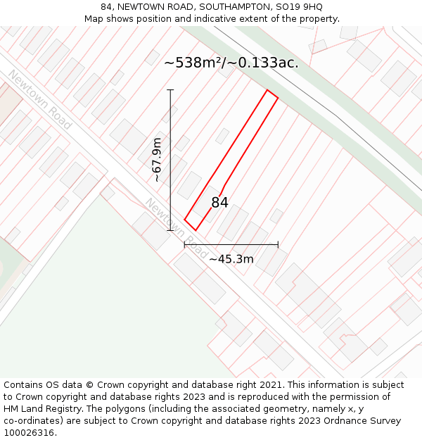 84, NEWTOWN ROAD, SOUTHAMPTON, SO19 9HQ: Plot and title map
