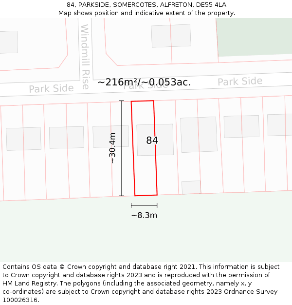 84, PARKSIDE, SOMERCOTES, ALFRETON, DE55 4LA: Plot and title map