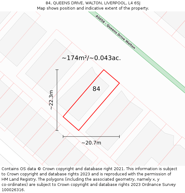 84, QUEENS DRIVE, WALTON, LIVERPOOL, L4 6SJ: Plot and title map