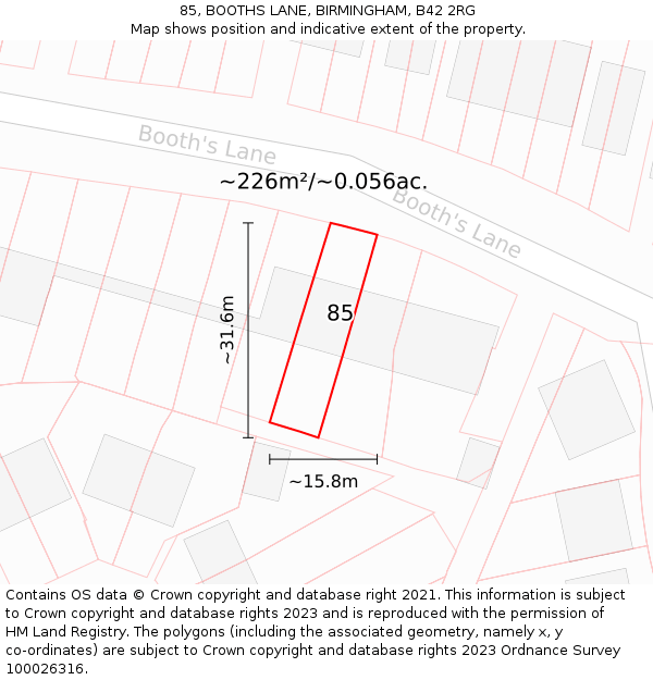 85, BOOTHS LANE, BIRMINGHAM, B42 2RG: Plot and title map