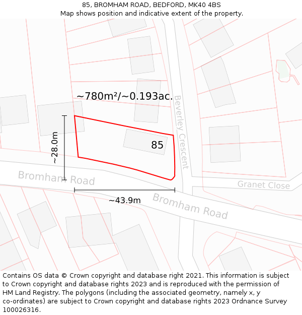 85, BROMHAM ROAD, BEDFORD, MK40 4BS: Plot and title map