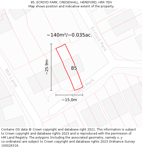 85, ECROYD PARK, CREDENHILL, HEREFORD, HR4 7EN: Plot and title map