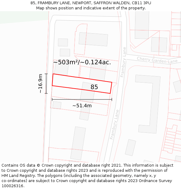 85, FRAMBURY LANE, NEWPORT, SAFFRON WALDEN, CB11 3PU: Plot and title map