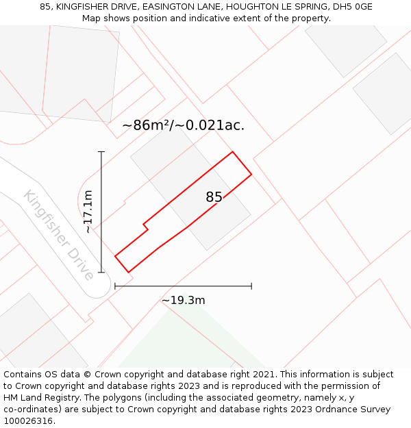 85, KINGFISHER DRIVE, EASINGTON LANE, HOUGHTON LE SPRING, DH5 0GE: Plot and title map