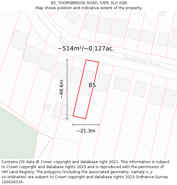 85, THORNBRIDGE ROAD, IVER, SL0 0QB: Plot and title map