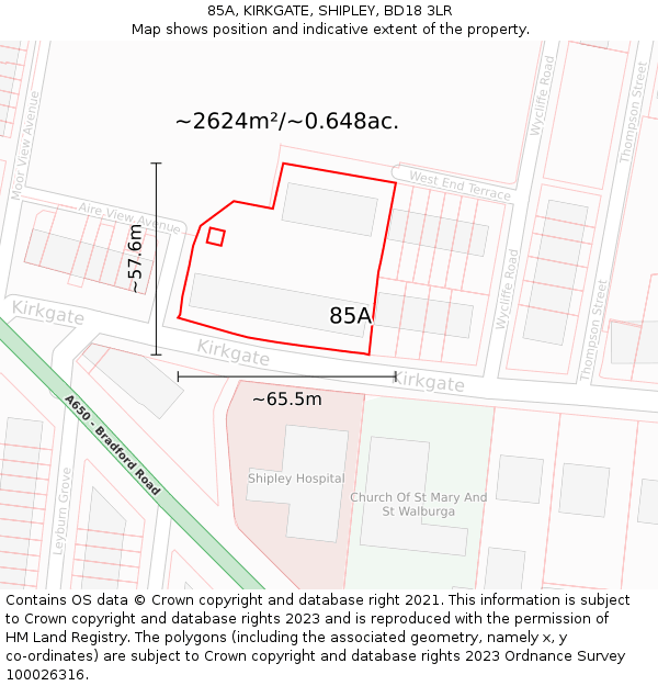 85A, KIRKGATE, SHIPLEY, BD18 3LR: Plot and title map