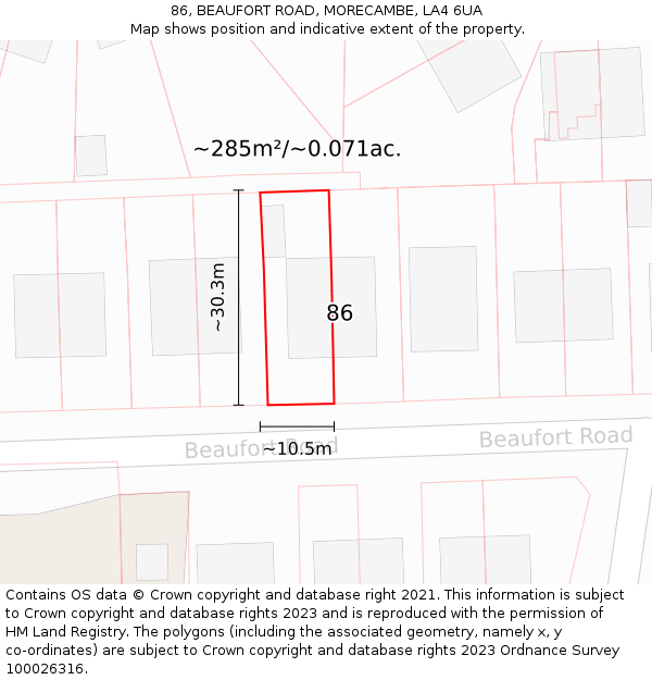 86, BEAUFORT ROAD, MORECAMBE, LA4 6UA: Plot and title map
