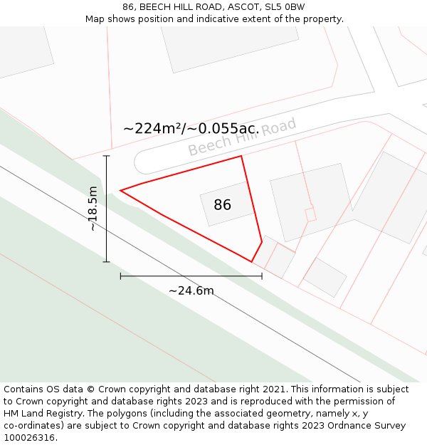 86, BEECH HILL ROAD, ASCOT, SL5 0BW: Plot and title map