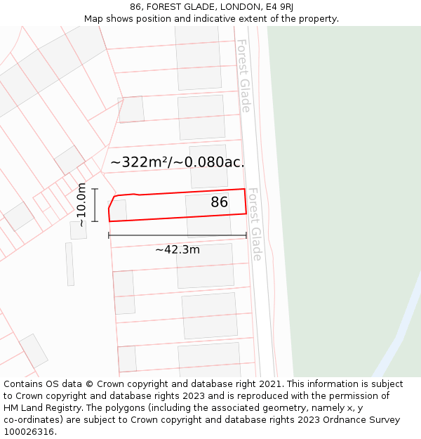 86, FOREST GLADE, LONDON, E4 9RJ: Plot and title map
