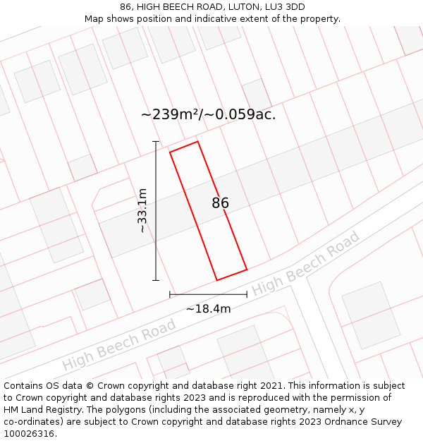 86, HIGH BEECH ROAD, LUTON, LU3 3DD: Plot and title map