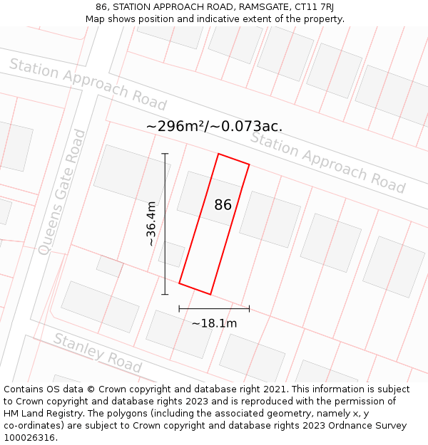 86, STATION APPROACH ROAD, RAMSGATE, CT11 7RJ: Plot and title map