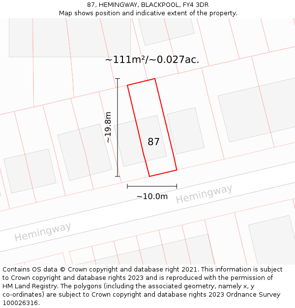 87, HEMINGWAY, BLACKPOOL, FY4 3DR: Plot and title map