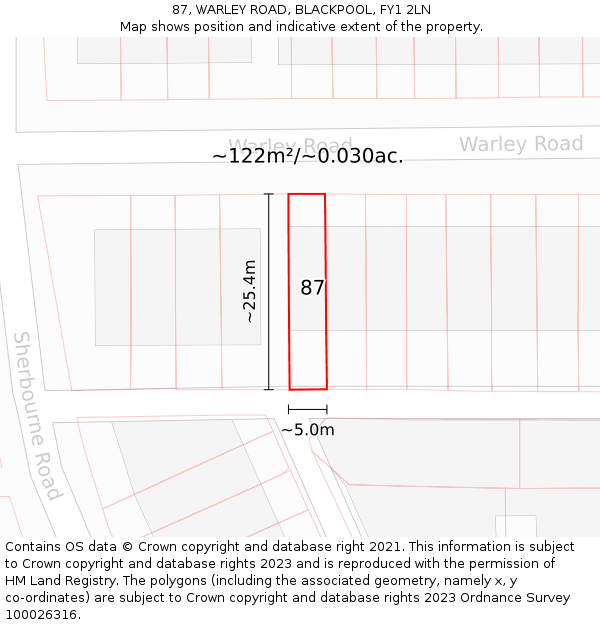 87, WARLEY ROAD, BLACKPOOL, FY1 2LN: Plot and title map