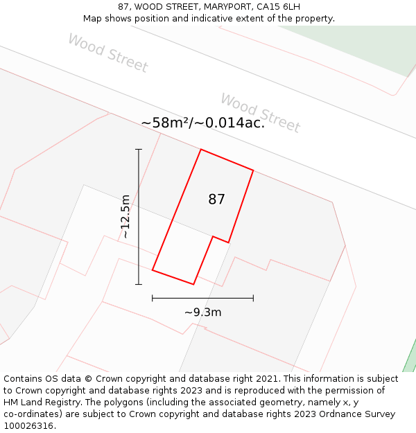 87, WOOD STREET, MARYPORT, CA15 6LH: Plot and title map