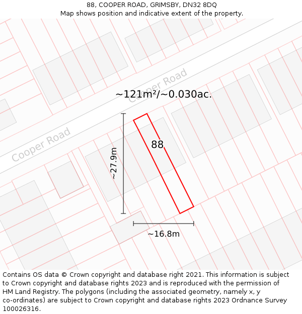 88, COOPER ROAD, GRIMSBY, DN32 8DQ: Plot and title map