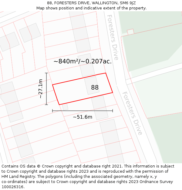 88, FORESTERS DRIVE, WALLINGTON, SM6 9JZ: Plot and title map