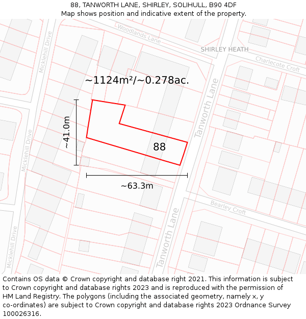 88, TANWORTH LANE, SHIRLEY, SOLIHULL, B90 4DF: Plot and title map