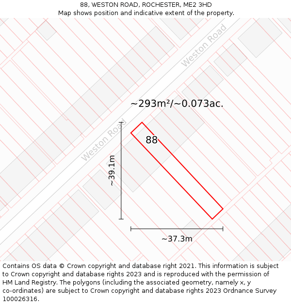 88, WESTON ROAD, ROCHESTER, ME2 3HD: Plot and title map