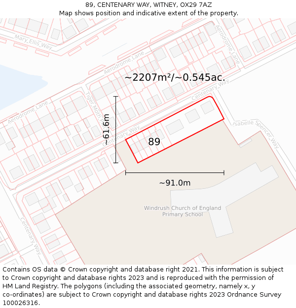 89, CENTENARY WAY, WITNEY, OX29 7AZ: Plot and title map