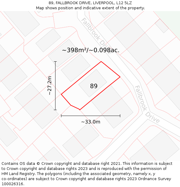 89, FALLBROOK DRIVE, LIVERPOOL, L12 5LZ: Plot and title map