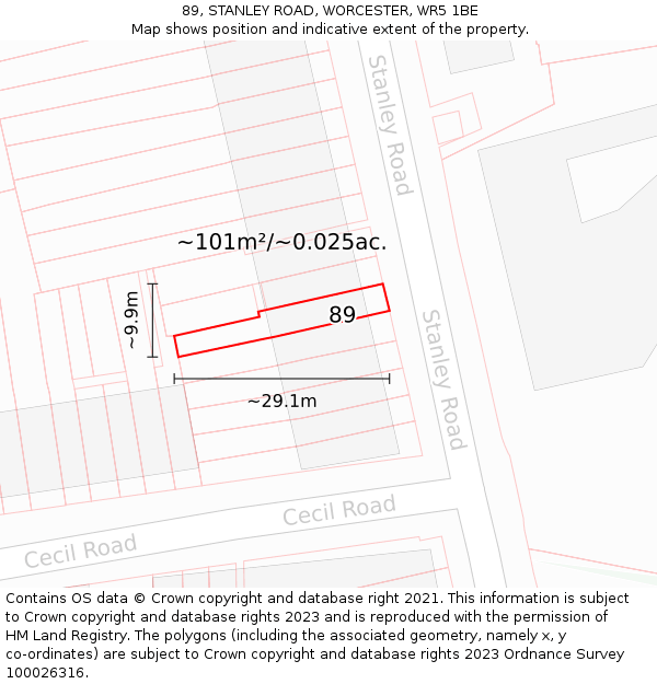 89, STANLEY ROAD, WORCESTER, WR5 1BE: Plot and title map