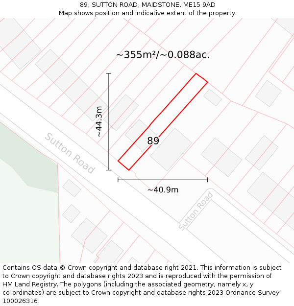 89, SUTTON ROAD, MAIDSTONE, ME15 9AD: Plot and title map