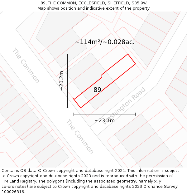 89, THE COMMON, ECCLESFIELD, SHEFFIELD, S35 9WJ: Plot and title map