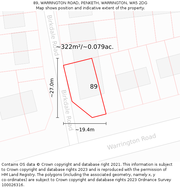89, WARRINGTON ROAD, PENKETH, WARRINGTON, WA5 2DG: Plot and title map
