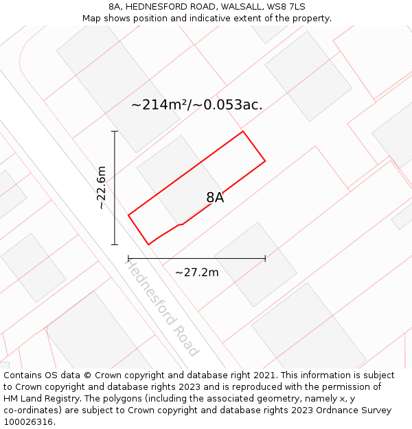8A, HEDNESFORD ROAD, WALSALL, WS8 7LS: Plot and title map