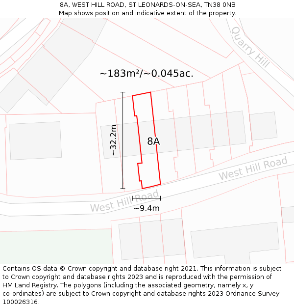 8A, WEST HILL ROAD, ST LEONARDS-ON-SEA, TN38 0NB: Plot and title map