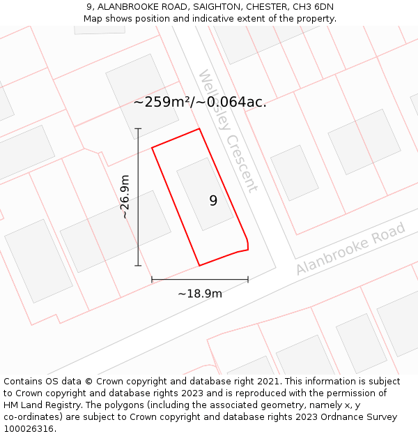 9, ALANBROOKE ROAD, SAIGHTON, CHESTER, CH3 6DN: Plot and title map