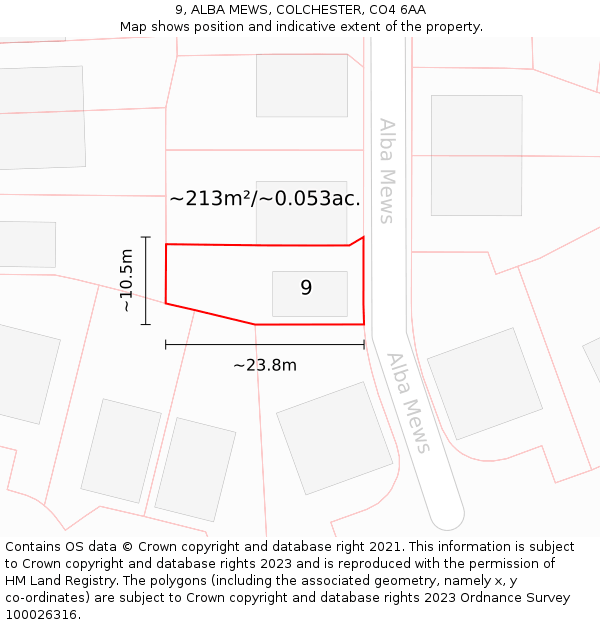 9, ALBA MEWS, COLCHESTER, CO4 6AA: Plot and title map