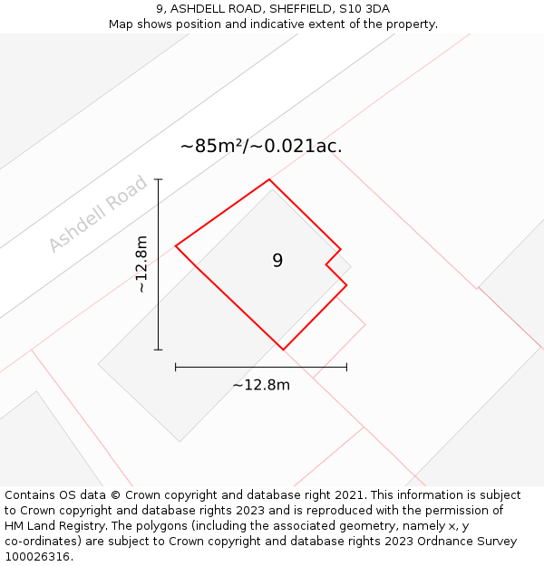 9, ASHDELL ROAD, SHEFFIELD, S10 3DA: Plot and title map