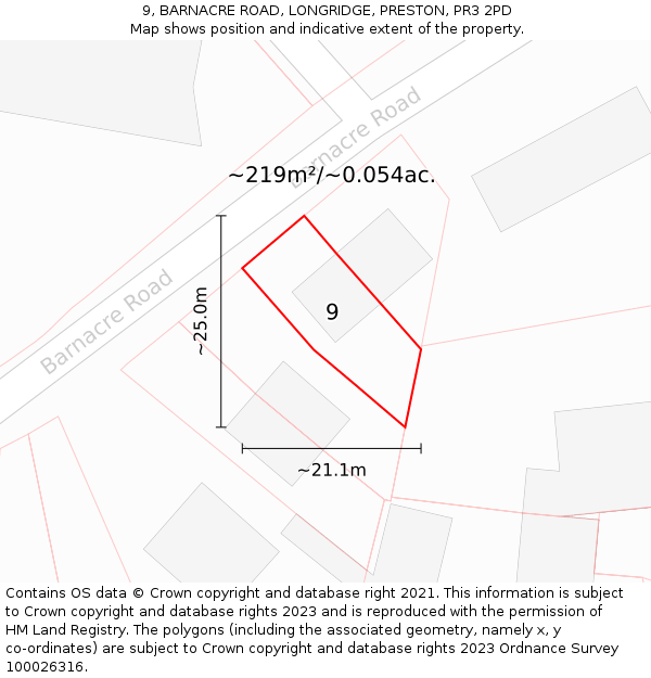 9, BARNACRE ROAD, LONGRIDGE, PRESTON, PR3 2PD: Plot and title map