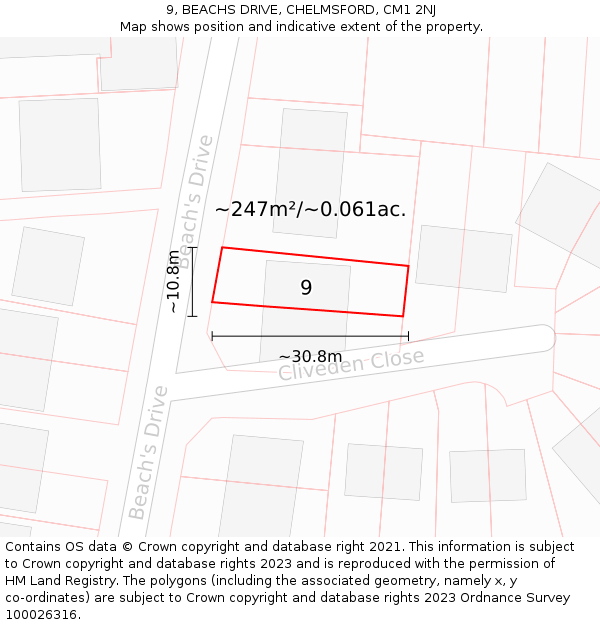 9, BEACHS DRIVE, CHELMSFORD, CM1 2NJ: Plot and title map