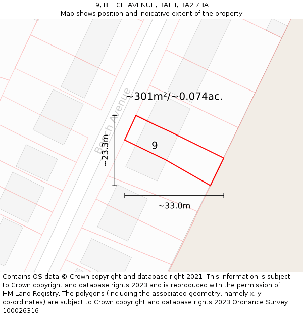 9, BEECH AVENUE, BATH, BA2 7BA: Plot and title map