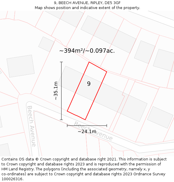 9, BEECH AVENUE, RIPLEY, DE5 3GF: Plot and title map