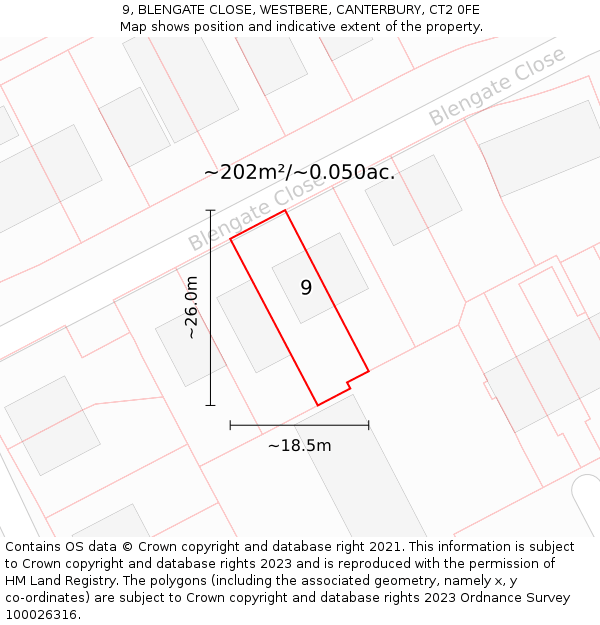9, BLENGATE CLOSE, WESTBERE, CANTERBURY, CT2 0FE: Plot and title map