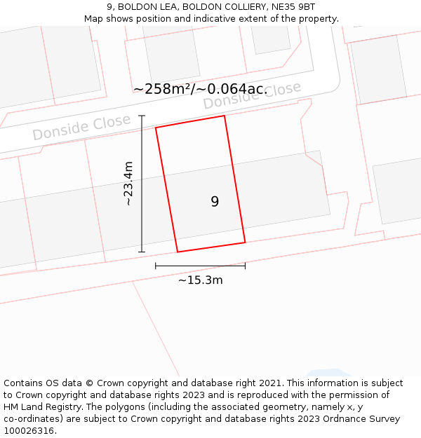 9, BOLDON LEA, BOLDON COLLIERY, NE35 9BT: Plot and title map