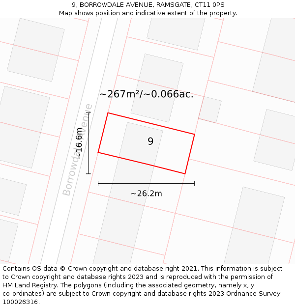 9, BORROWDALE AVENUE, RAMSGATE, CT11 0PS: Plot and title map