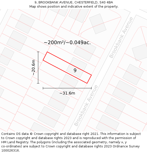 9, BROOKBANK AVENUE, CHESTERFIELD, S40 4BA: Plot and title map