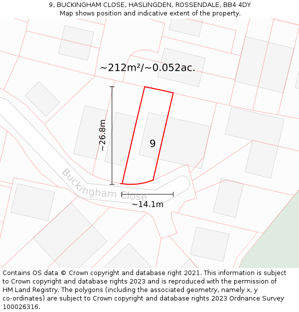 9, BUCKINGHAM CLOSE, HASLINGDEN, ROSSENDALE, BB4 4DY: Plot and title map