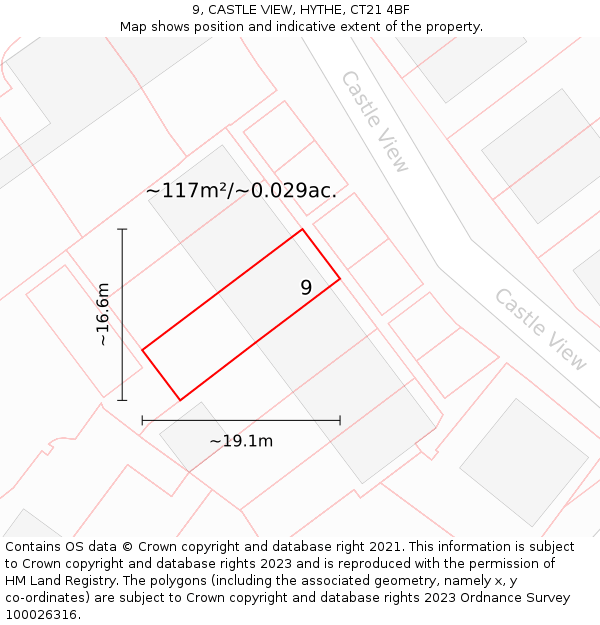 9, CASTLE VIEW, HYTHE, CT21 4BF: Plot and title map